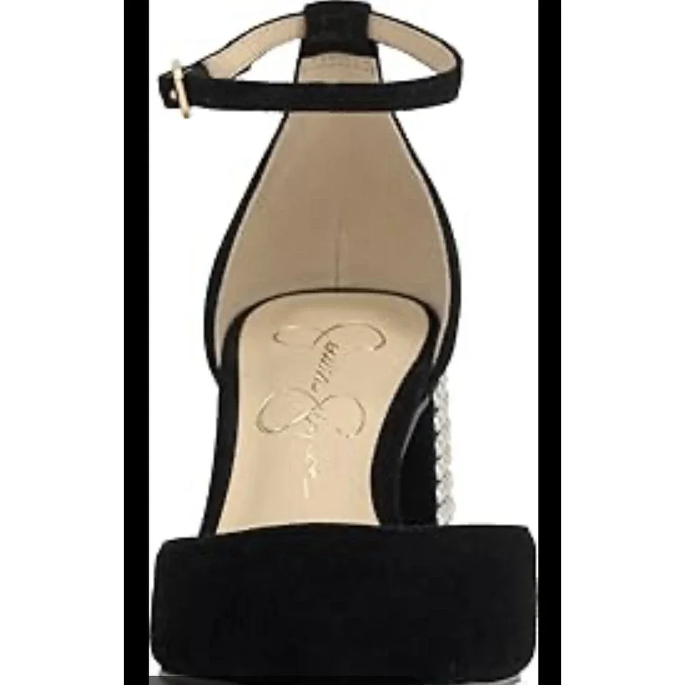Jessica Simpson Women's Block Heel studded Pearl Accents Size 7.5 Wide Black